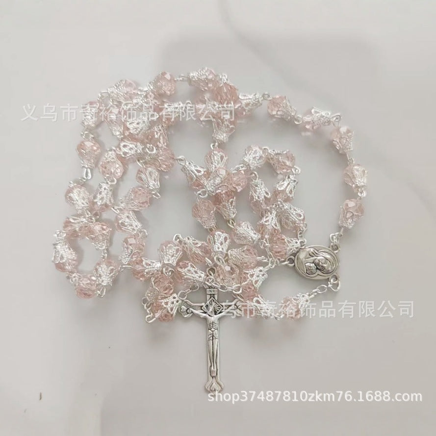 Wholesale Rosary Crystal Bead Cross Pendant Necklace